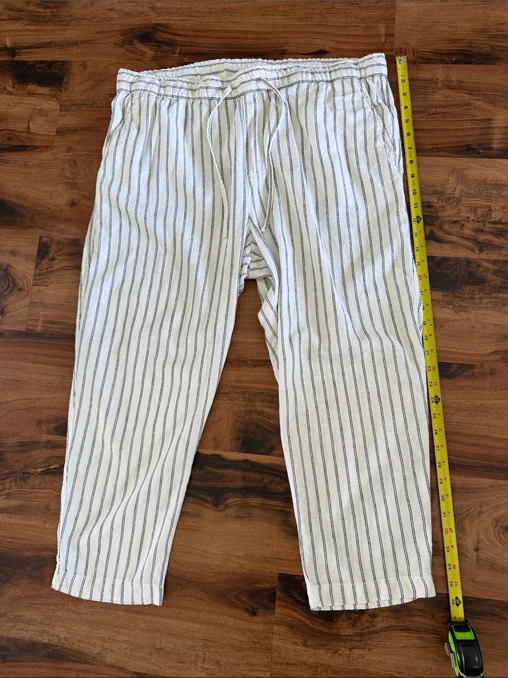 GAP Striped Lightweight Linen-Blend Pants — Off White with Black Stripes XL